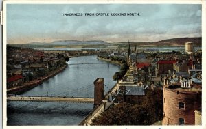 Inverness Castle Looking North WOB Note Postcard 2c PM Stamp Dennis Sons London 