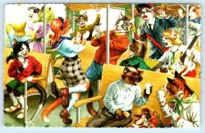 MAINZER DRESSED CATS Anthropomorphic CROWDED FERRY BOAT? #4755 Spain Postcard