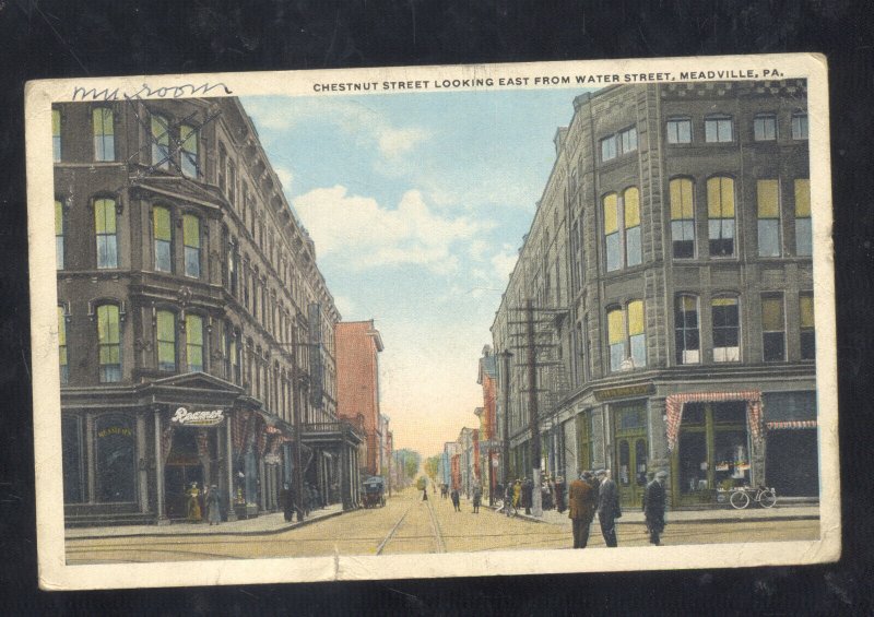 MEADVILLE PENNSYLVANIA PA. DOWNTOWN STREET SCENE VINTAGE POSTCARD BROWNSVILLE PA