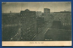 Atlanta Georgia ga skyline street air view by night old postcard