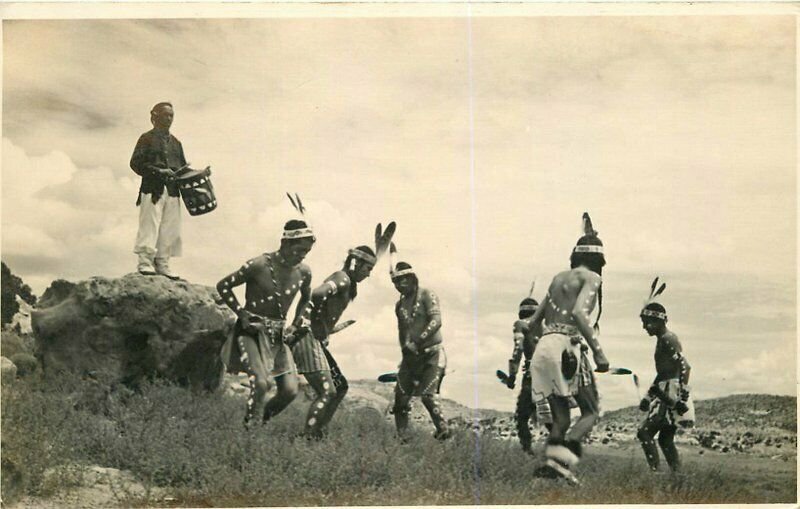 Dance Drum 1920s Native American Indian RPPC Photo Postcard 7778