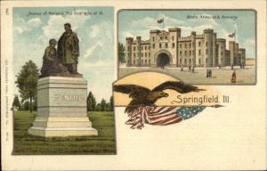 Springfield IL Menard Statue Arsenal Armory Eagle & Flag c1900 Postal Card