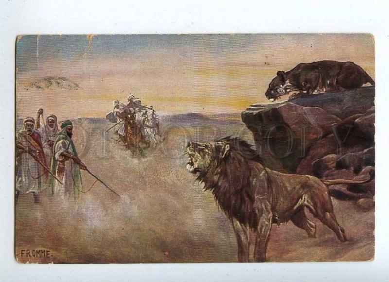 215730 HUNT Arabian Horse Hunter LION by FROMME Vintage PC