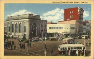 York PA Public Square Bus Linen Postcard