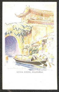 CANAL RIVER SCENE SHANGHAI CHINA AMERICAN PRESIDENT SHIP LINE POSTCARD (1920s)