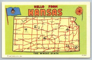 Vintage Kansas Postcard - Hello From Kansas The Wheat State