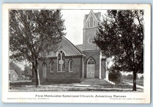 Americus Kansas Postcard First Methodist Episcopal Church Building 1911 Vintage