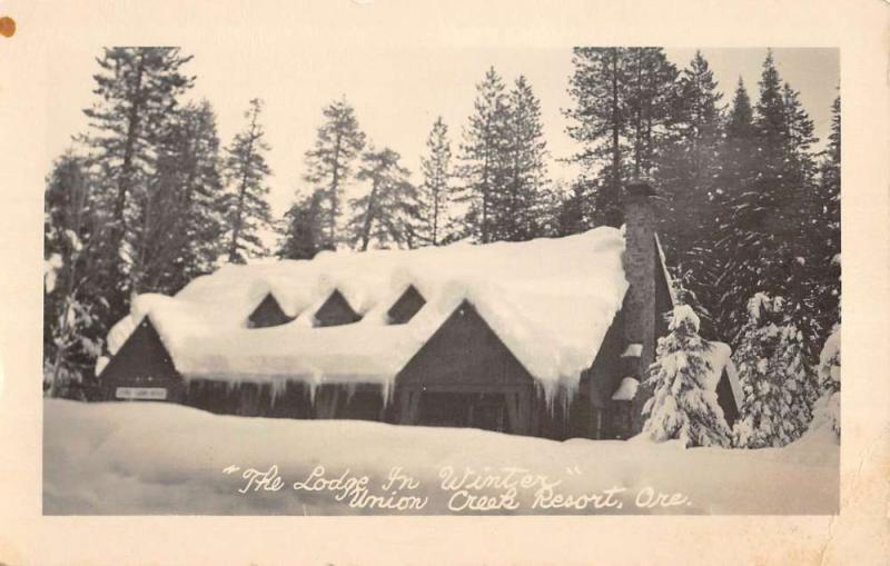 Union Creek Resort Oregon Lodge In Winter Real Photo Antique Postcard K100493