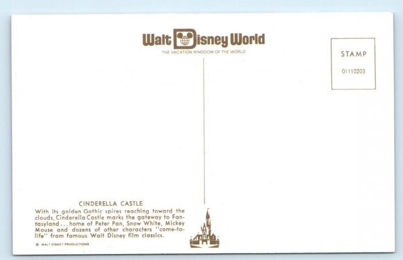 WALT DISNEY WORLD Cinderella Castle FLORIDA Postcard