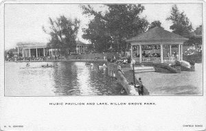 Music Pavilion & Lake Willow Grove Amusement Park PA 1907c postcard