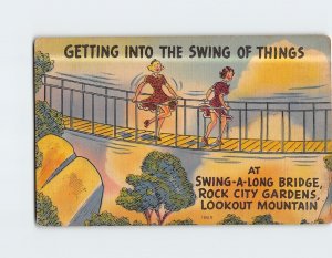 Postcard Swing-A-Long Bridge Rock City Gardens Lookout Mountain Georgia USA