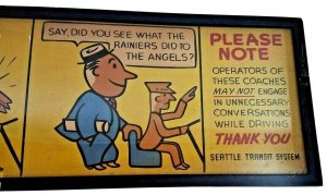 Vintage Seattle Transit Authority Oscar McButch 1940s Advertising Art Sign Comic 