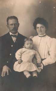 Postcard Portrait Family Husband Mother and Daughter Little Girl Real Photo RPPC