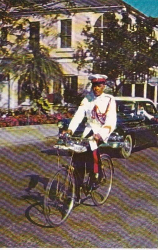 Bahamas Nassau White Uniformed Policeman On His Bicycle