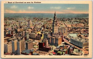 Ohio OH, Heart of Cleveland, as Seen by Airplane, Buildings, Vintage Postcard