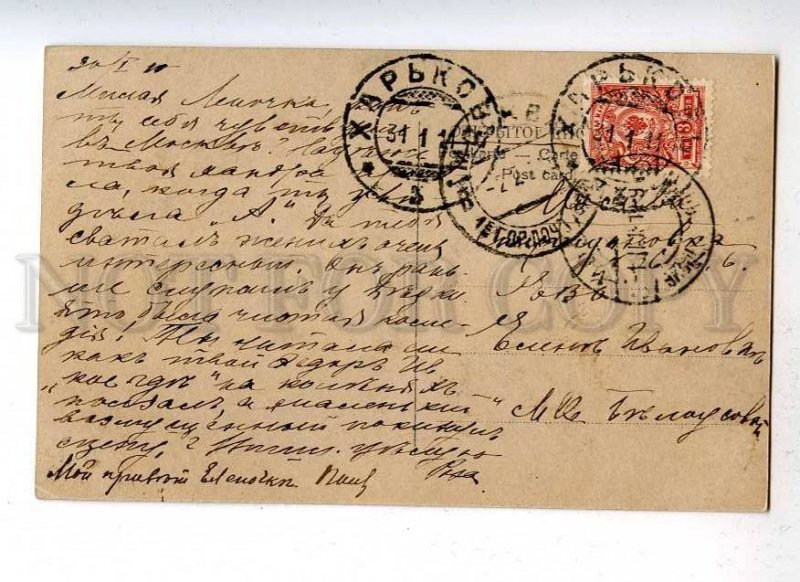 187938 Witch with cat and SKULL vintage postcard