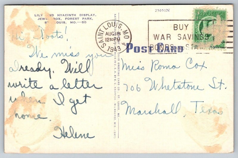 1943  Forest Park  St. Louis  Missouri  Postcard