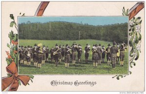 CHRISTMAS; Greetings, Marching Band, Holly and mistletoe, Red Bow and ribbon,...