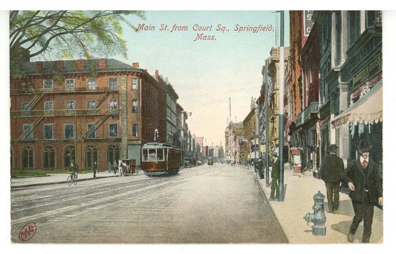 MA - Springfield. Main Street from Court Square. Trolley, Horse & Wagon