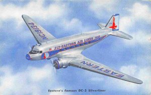 Eastern Airlines Silverliner DC 3 Plane in Flight postcard