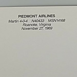 Postcard Piedmont Airline Martin 404 Roanoke Virginia 1969 Airplane Prop Job