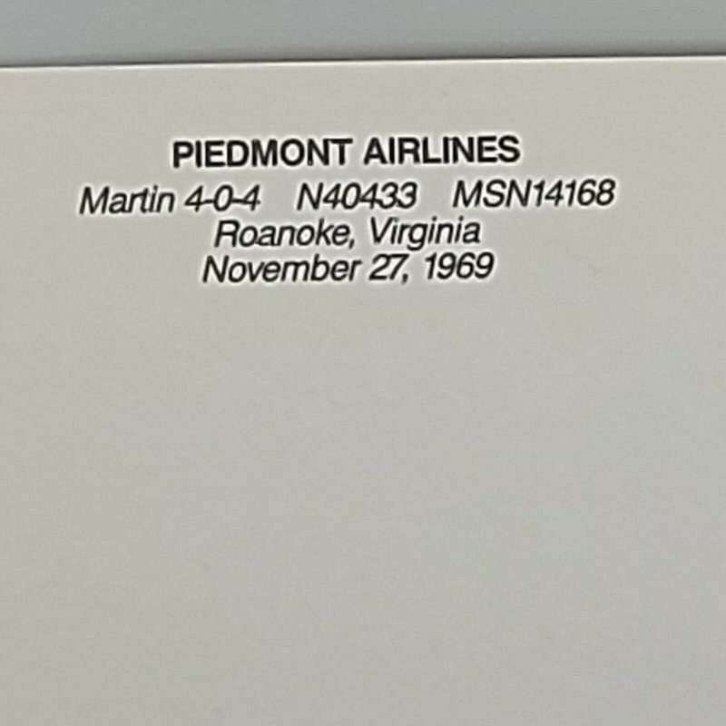 Postcard Piedmont Airline Martin 404 Roanoke Virginia 1969 Airplane Prop Job