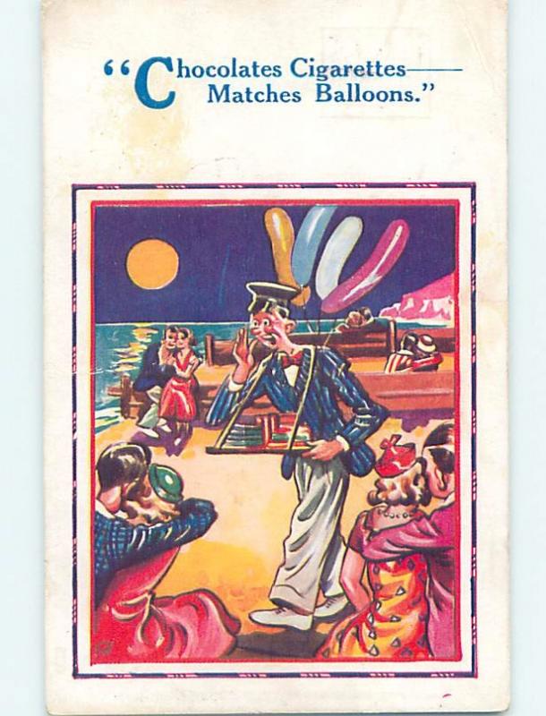 1940 comic BRITISH MAN SELLING CHOCOLATE AND CIGARETTES AT BEACH HL9215