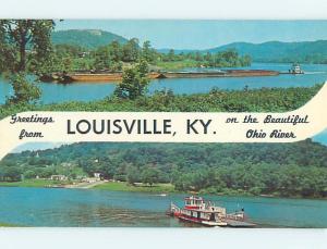 Unused Pre-1980 GREETINGS FROM - VIEW OF BOAT & BARGE Louisville KY r9124