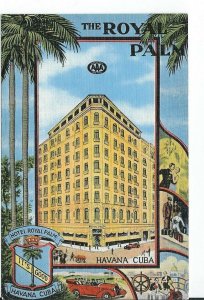 CA-423 Cuba, Havana, The Royal Palm Hotel, Linen Postcard Old Cars Vintage