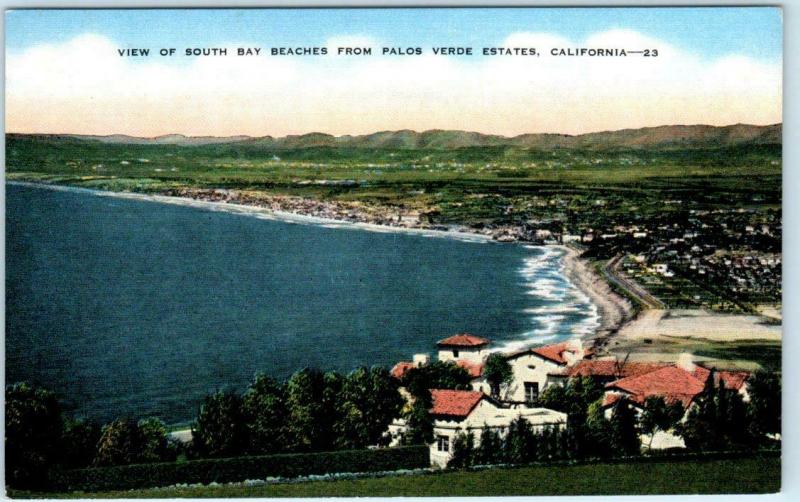 PALOS VERDE ESTATES, California CA   View of SOUTH BAY BEACHES c1940s   Postcard