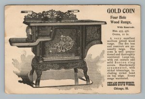 Chicago Stove Works Gold Coin Four Hole Wood Range USN Charleston Trade Card Ill