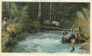 Commonwealth Creek Washington Inter State News Fishing 1913 Postcard 20-3399