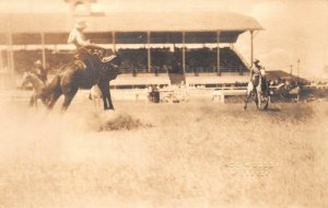 RPPC WESTERN COWBOY RODEO HORSES MONTANA ACE WOODS REAL PHOTO POSTCARD (1920s)