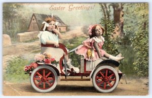 1910's EASTER GREETINGS GIRLS CAR TO NANCY MURPHY LINCOLN CITY DELAWARE POSTCARD