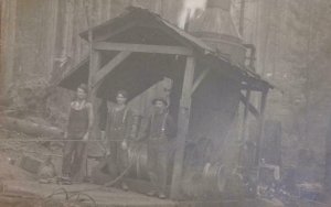 RPPC Loggers, Silver Lake, WA Logging Camp Real Photo 1910 Vintage Postcard