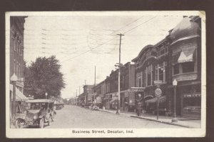 DECATUR INDIANA DOWNTOWN STREET SCENE OLD CARS STORES VINTAGE POSTCARD