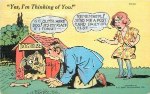 Dog House nagging wife Comic Humor Kropp 1941 Postcard 13626