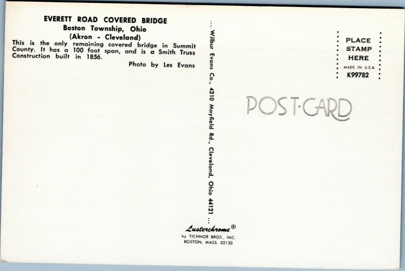 postcard Everett Road Covered Bridge, Boston Township, Ohio