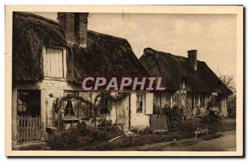 Old Postcard La Douce France Normandy Old Houses In Thatch Roofs From