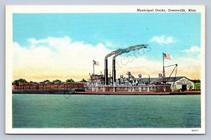 J91/ Greenville Mississippi Postcard c1930s Municipal Docks Shipping 64