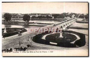 Postcard Old Tours Place des Arts and Pont de Pierre