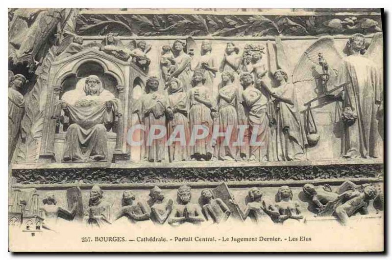 Old Postcard Bourges Cathedral Central Portal The Last Judgment The Chosen
