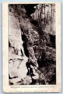 1910 Columbus Ohio Postcard Rock House Looking House Door Westward Waterfall