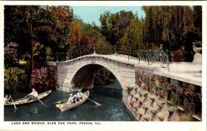 Peoria, IL Illinois  GLEN OAK PARK  Lake~Row Boats~Bridge  ca1920's Postcard