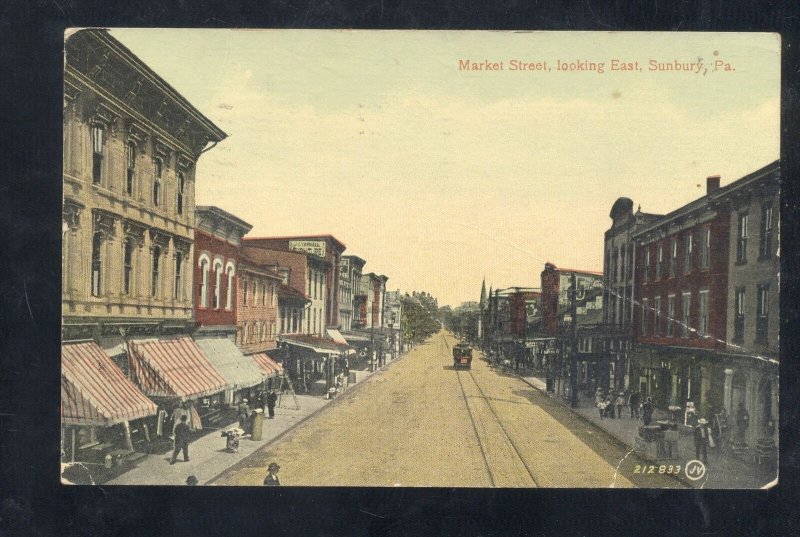 SUNBURY PENNSYLVANIA PA. DOWNTOWN MARKET STREET SCENE VINTAGE POSTCARD