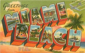 Miami Beach Florida large letters Gulf Stream Teich 1940s Postcard 21-6658