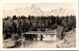 Real Photo Postcard Teton Peaks and River at Grand Teton National Park Wyoming