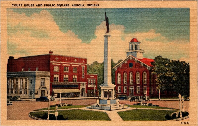 Angola Indiana Court House and Public Hall Vintage Postcard 