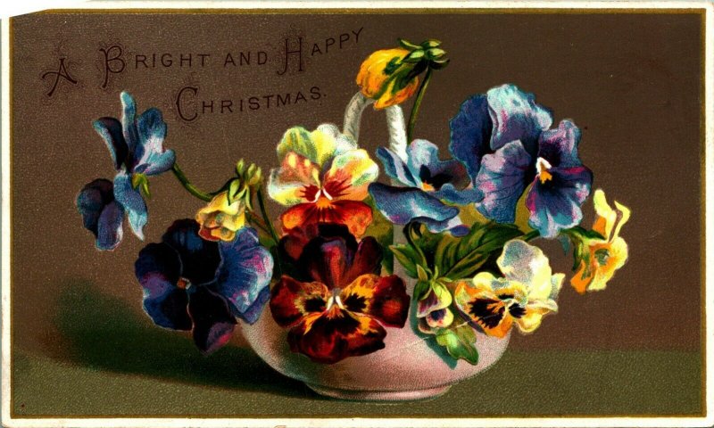 Lumineux Et Joyeux Noël Bol De Pensée Fleurs Vide Arrière Unp Carte Postale Neuf