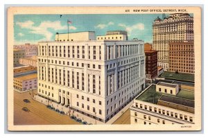 Post Office Building Detroit Michigan MI UNP Linen Postcard E19